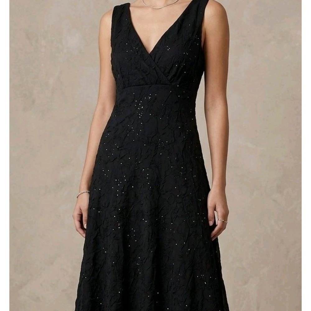 Studio Y Midi Dress Sz 13 Black Crinkle Sparkle Goth Fairy Witchy Homecoming Y2K
